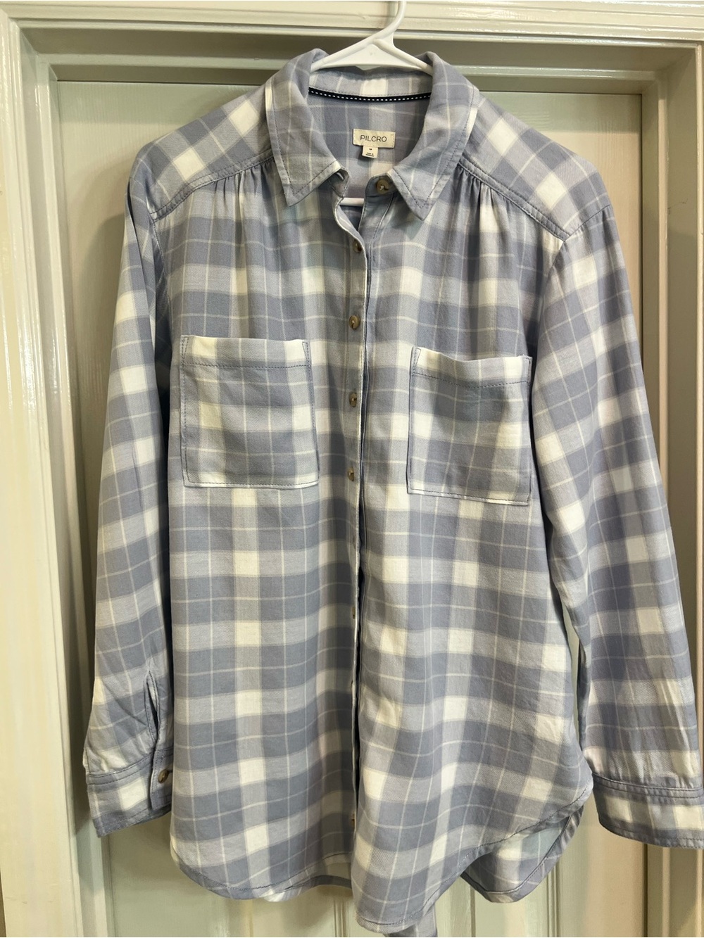 Pilcro Anthropologie Blue Plaid Button Down Shirt Women’s Size M Relaxed Fit